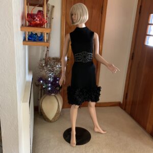 Vintage 1960s Black Cocktail Dress with Rosette Hem