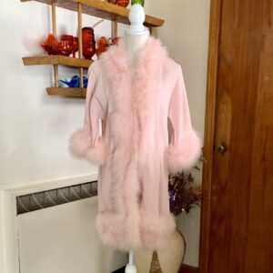 Early 1950s Best & Co. Pink Feather-Trim Bed Jacket & Slippers Set — Fifth Avenue