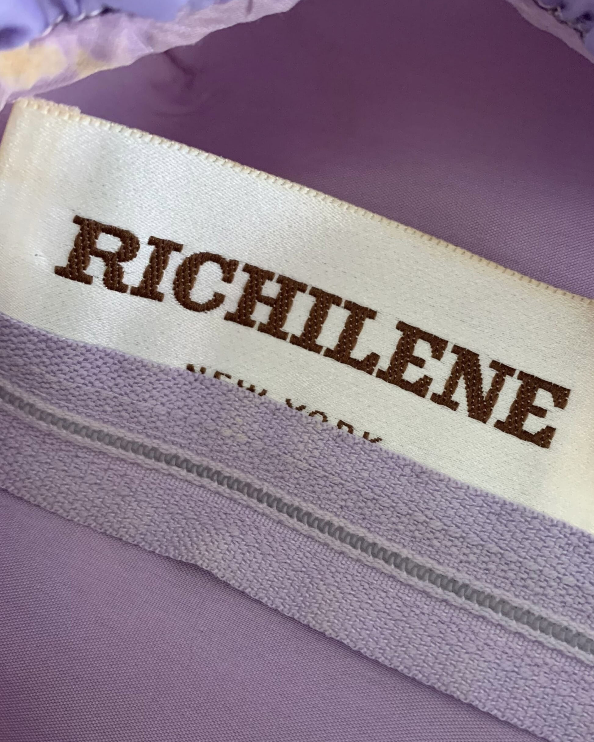 Richilene lining label inside a vintage Elizabeth Arden lavender maxi dress.