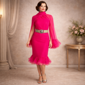 Miss Elliette Raspberry Chiffon Dress With Shawl 1960’s