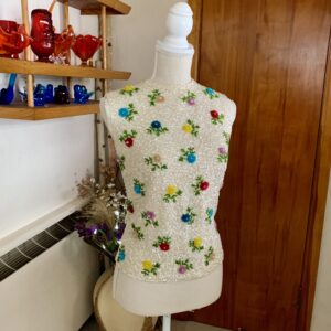 House Of Gold Sleeveless Sequin Floral Sweater 1950’s