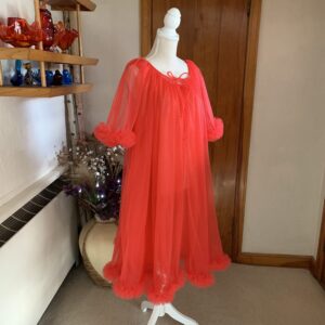 Lipstick Red Lisette Swiss Dot Chiffon Peignoir Set 1960’s