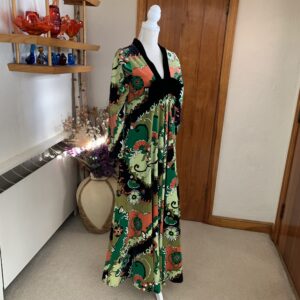 Bards Toronto Swirl Print Green Velvet Maxi Dress