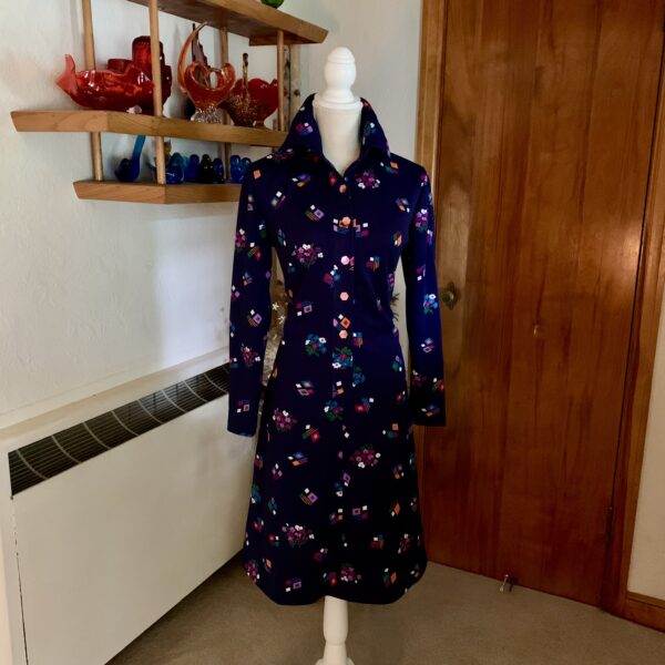 Vintage Long Sleeve Abstract Print Dress 1970’s - Image 2