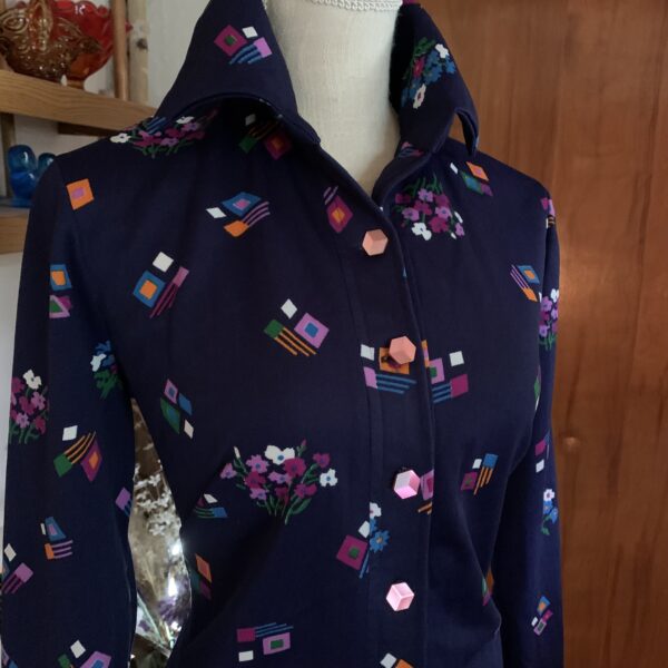 Vintage Long Sleeve Abstract Print Dress 1970’s - Image 3