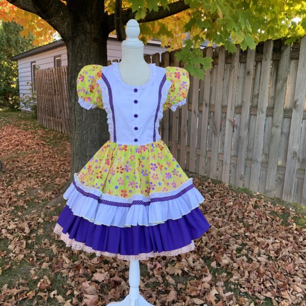 Vintage 1990’s Prairie Revival Dress In Yellow Floral with Purple Ruffles - Image 2