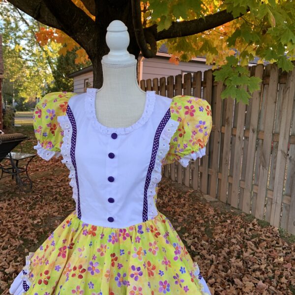 Vintage 1990’s Prairie Revival Dress In Yellow Floral with Purple Ruffles - Image 3