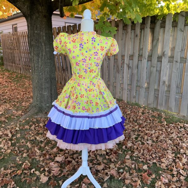Vintage 1990’s Prairie Revival Dress In Yellow Floral with Purple Ruffles - Image 5