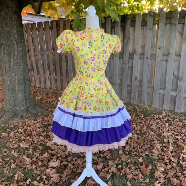 Vintage 1990’s Prairie Revival Dress In Yellow Floral with Purple Ruffles - Image 4