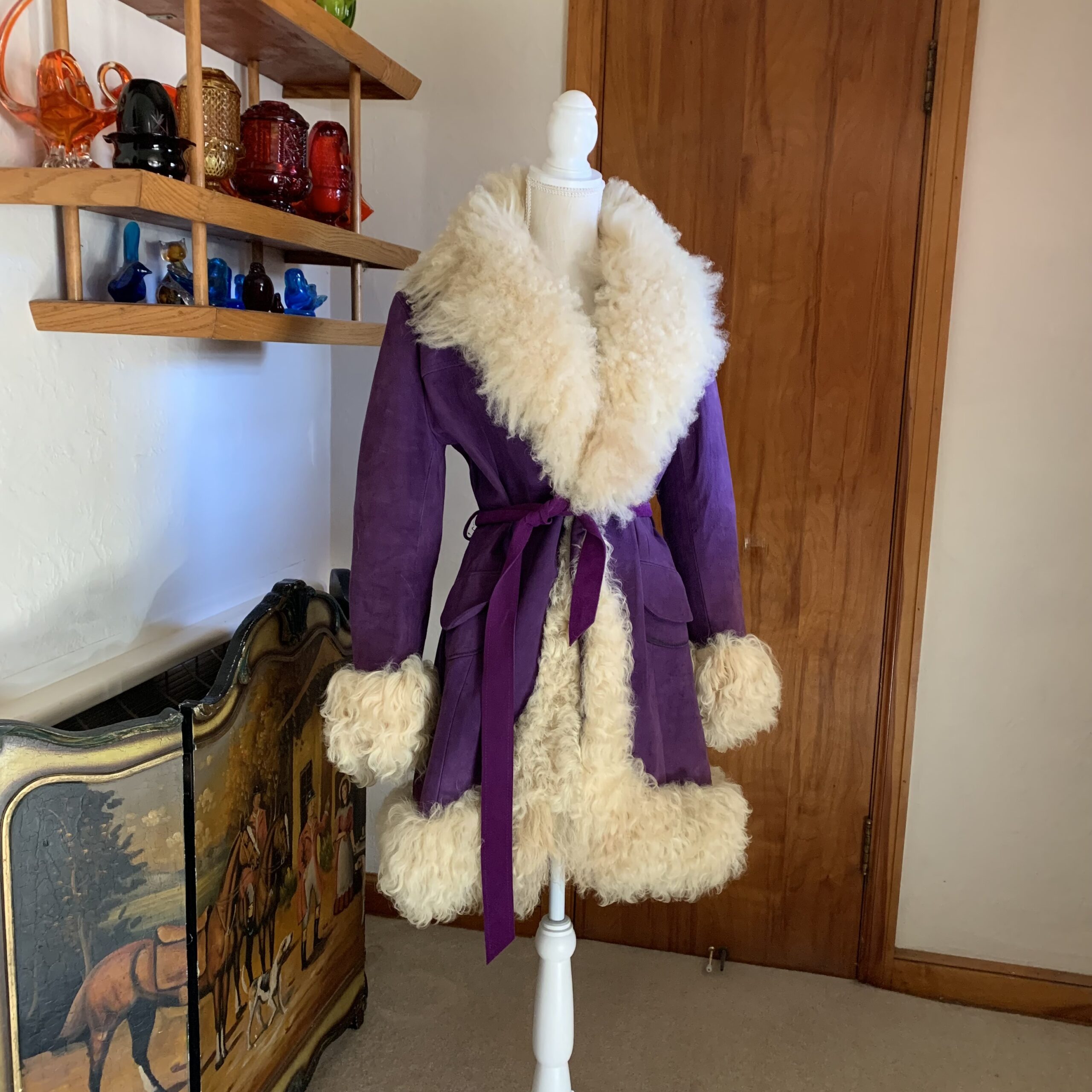 Lilli Ann purple suede Mongolian fur coat
