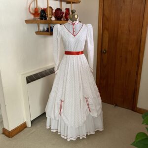 Vintage White And Red Novelty Dress with Applied Ribbon Details