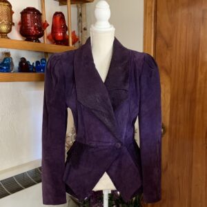 Late 1980s Danier Aubergine Suede Power Jacket with Embossed Leather Detailing