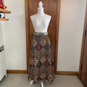 1960s–Early 1970s I. Magnin Woven Tapestry Skirt with Fringe Hem