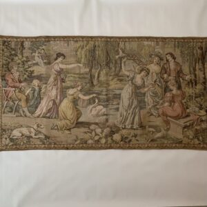 Mid-Century Pastoral Figural Tapestry with Swans Aubusson-style, Europe, c. 1940s–1950s