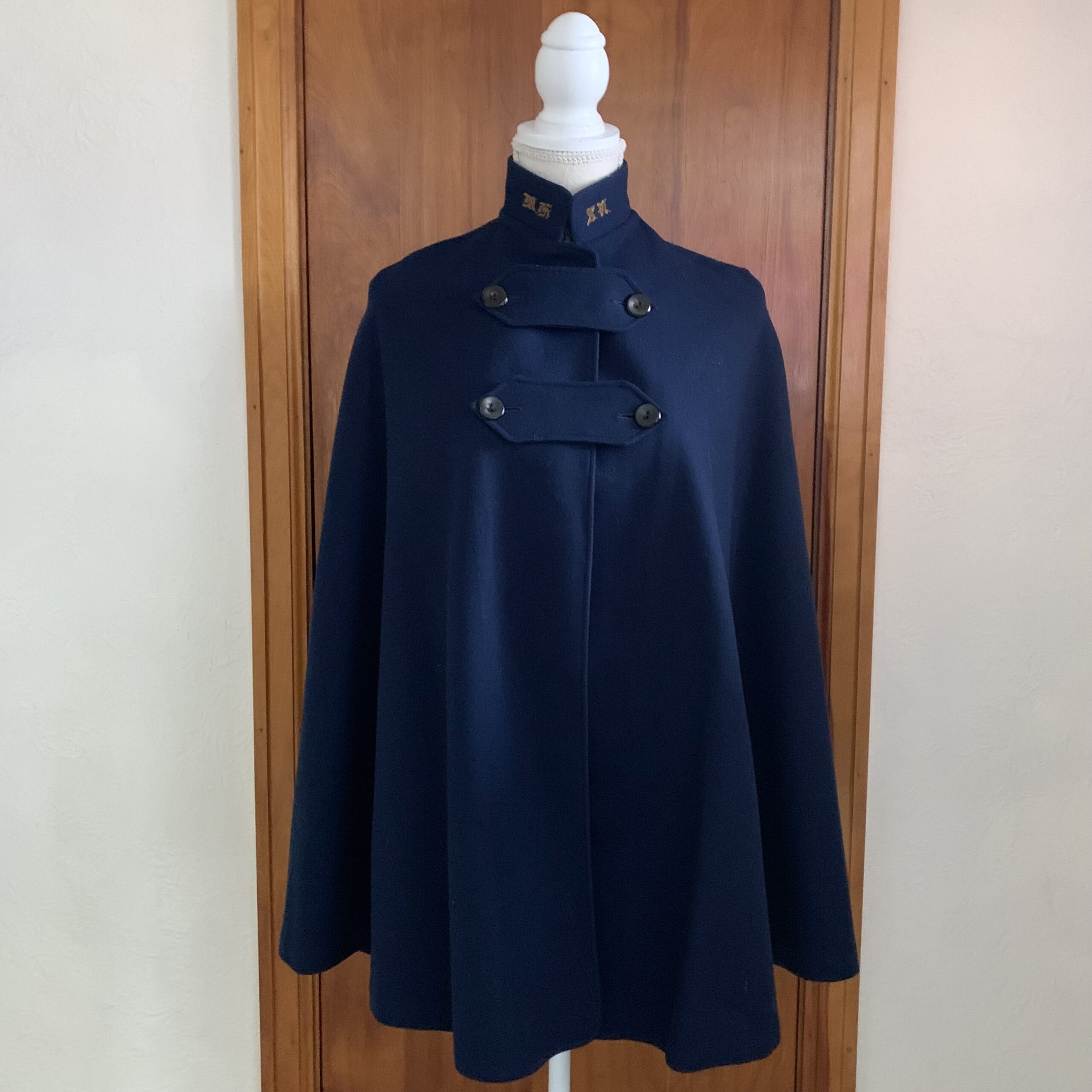 Mid-Century Nursing Cape — Navy Wool with Red Lining