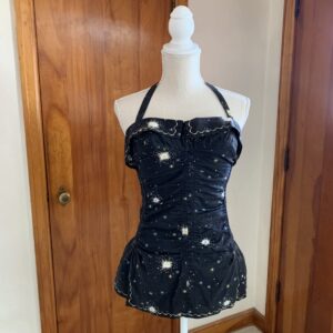 Late 1950s–Early 1960s Sprite by Sea Nymph Celestial Print Skirted Swimsuit