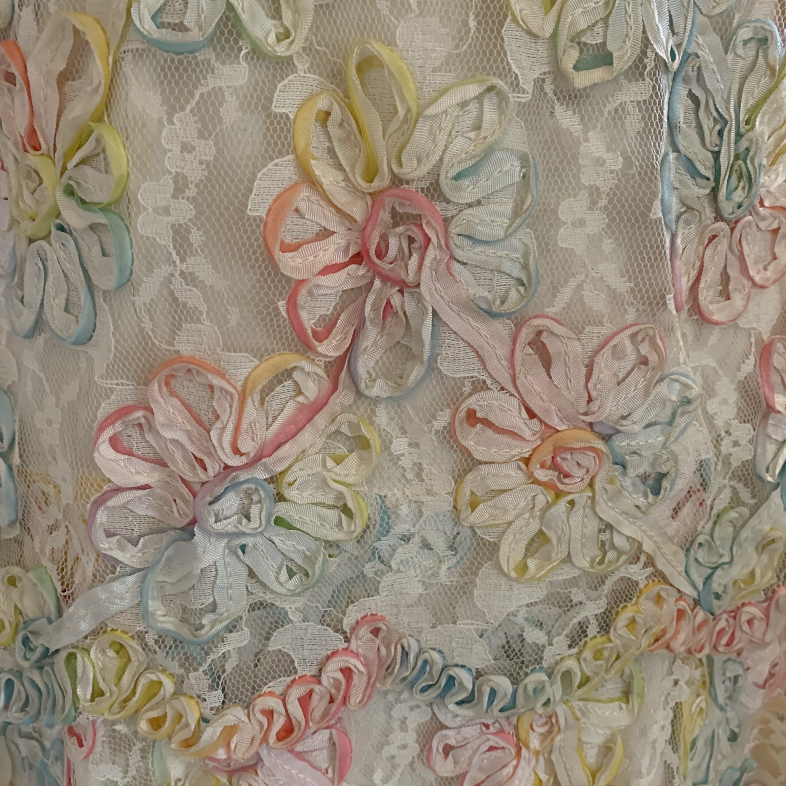 1960s Pastel Ribbon-Work Lace Dress And Coat Ensemble with Mink Cuffs - Image 7