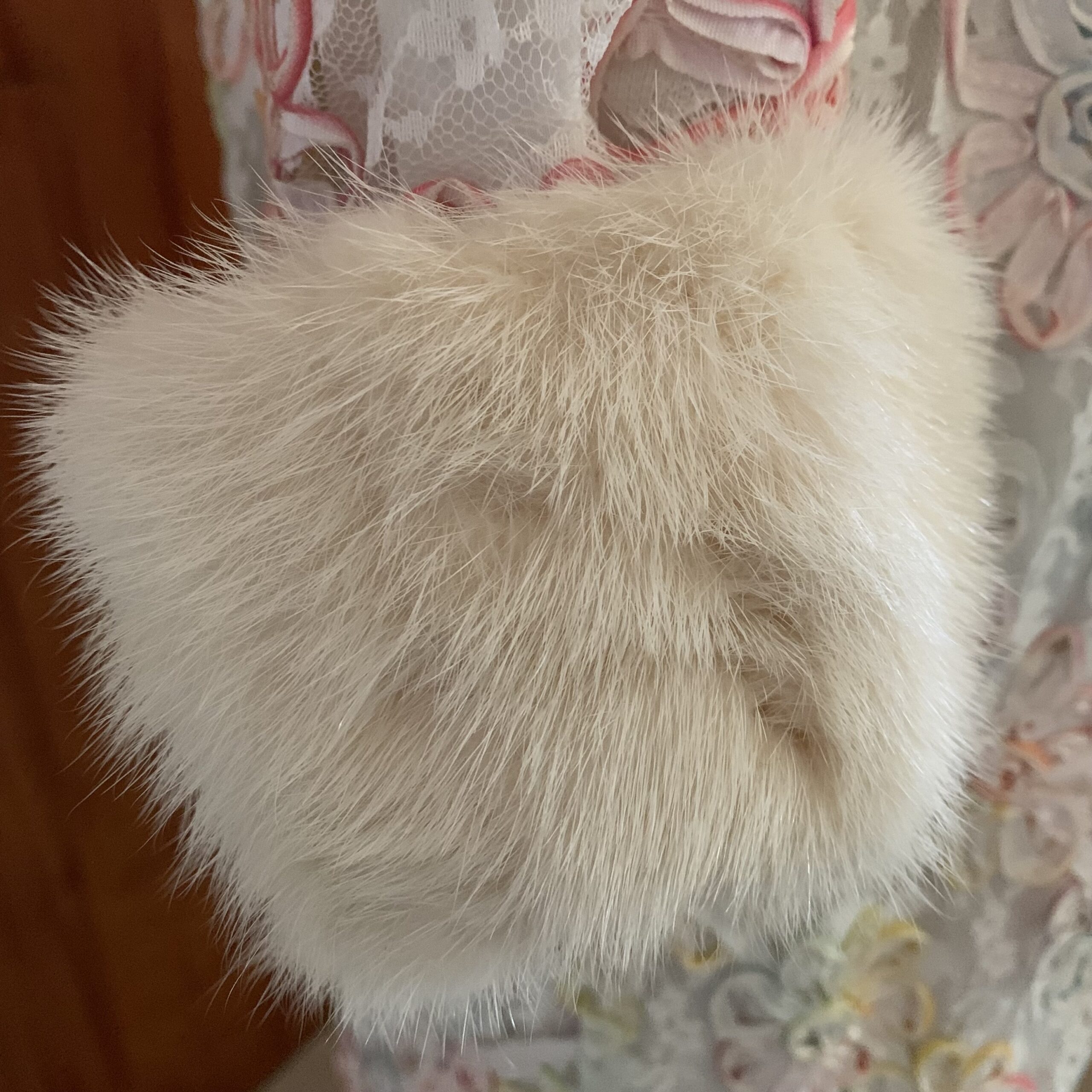 1960s Pastel Ribbon-Work Lace Dress And Coat Ensemble with Mink Cuffs - Image 6