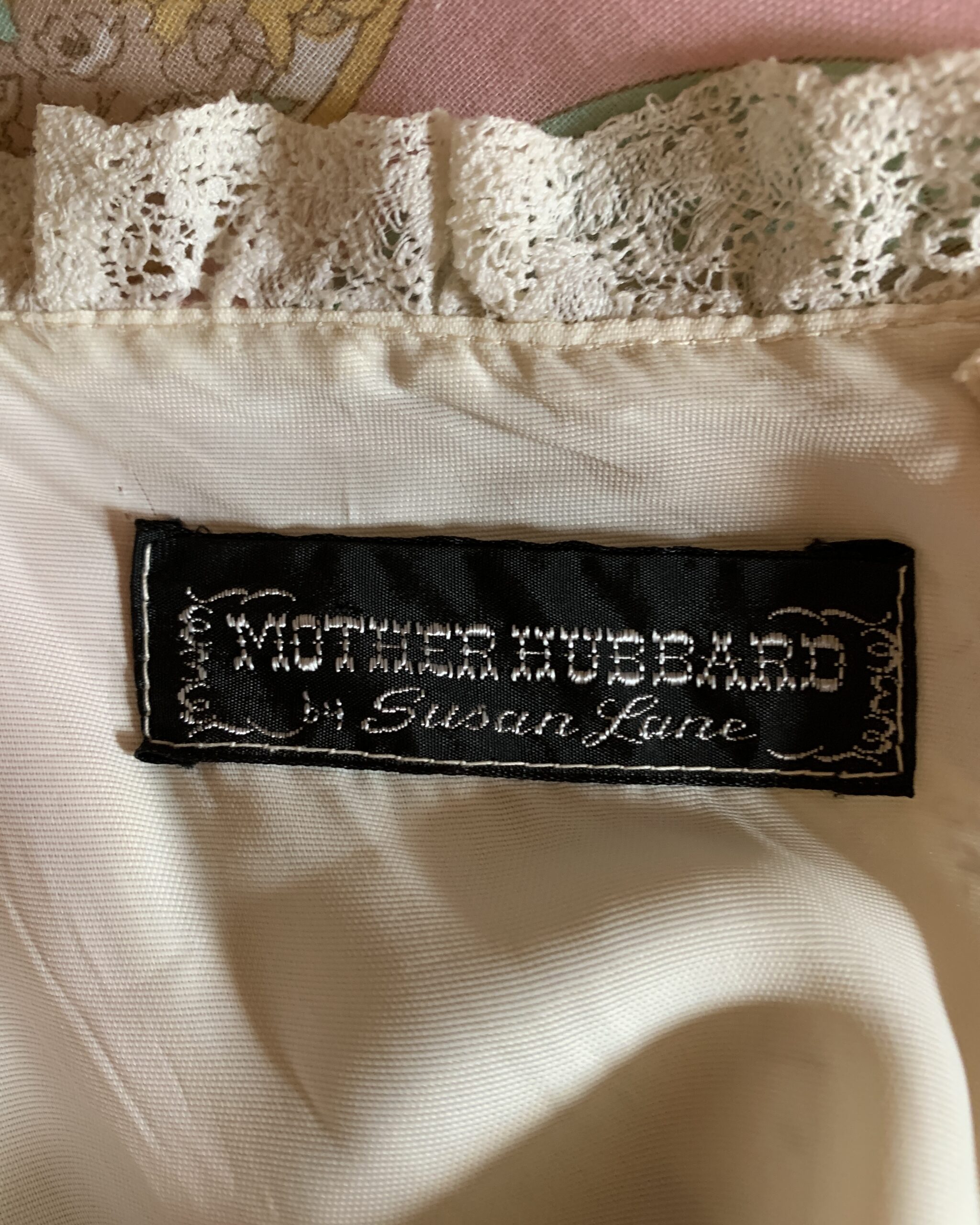 Susan Lane Mother Hubbard dress label detail.