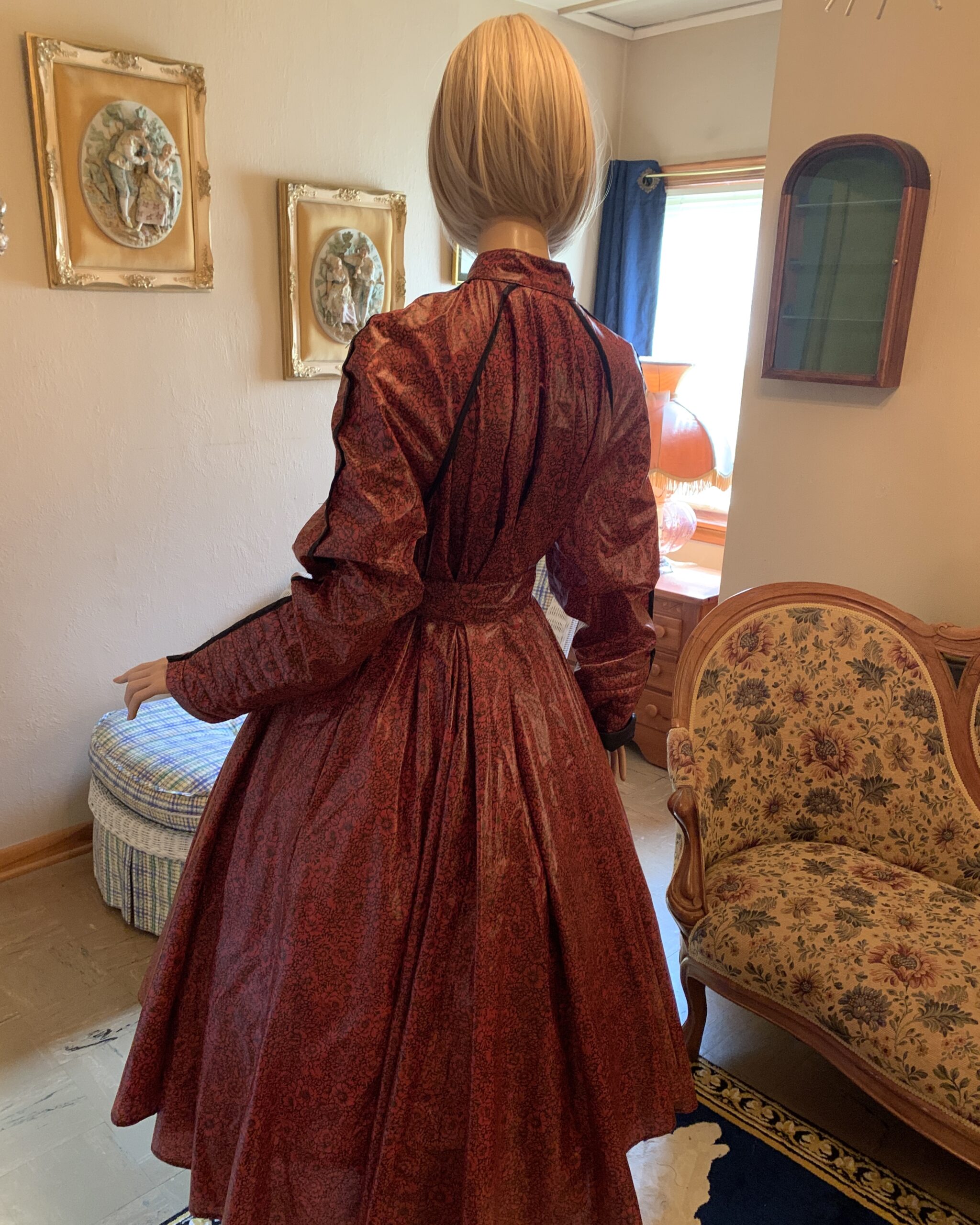 Vintage Barboglio Cristina-Jan Cranberry Red Floral Coat Dress - Image 3