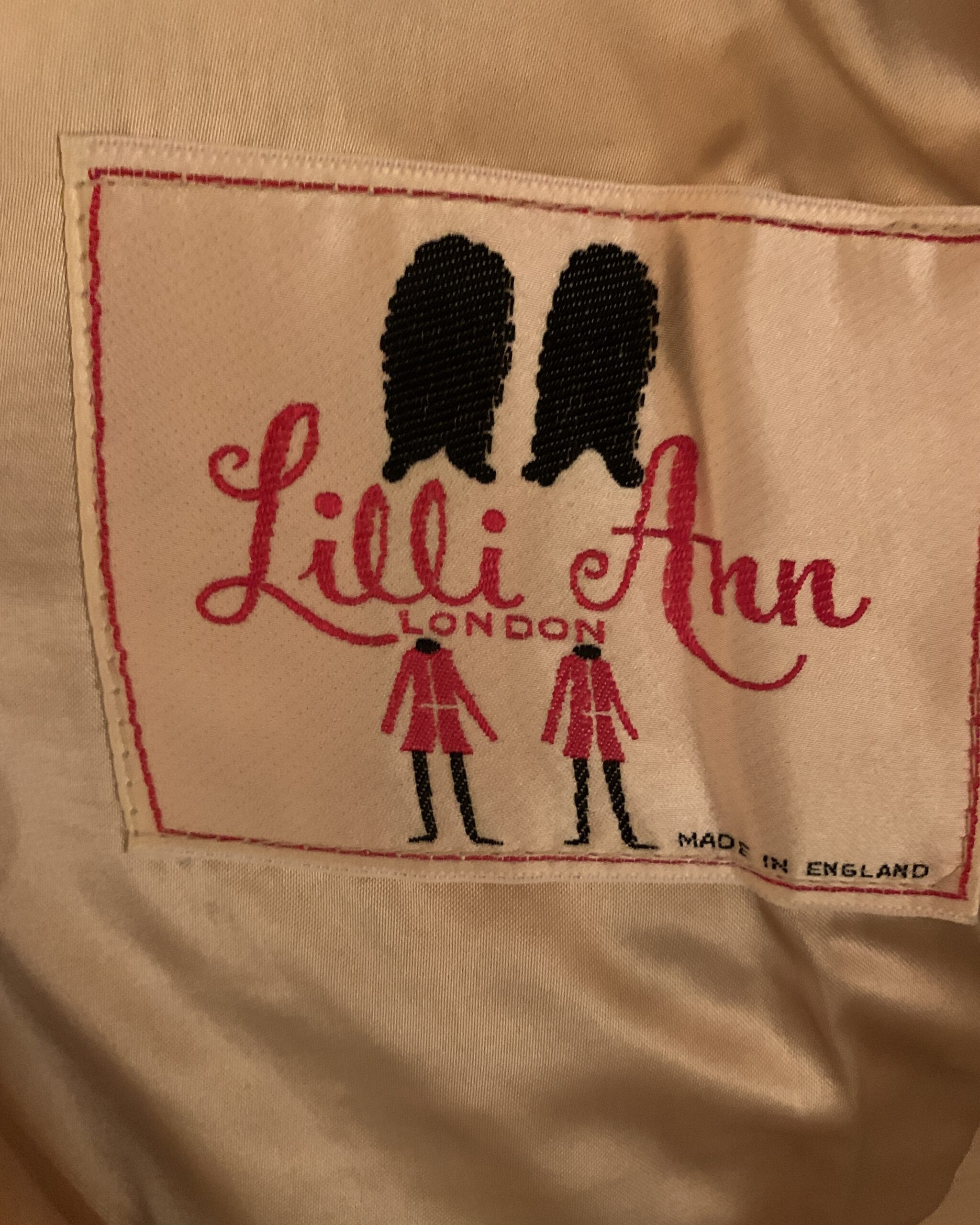 Original Lilli Ann London label inside a vintage leather coat, made in England.