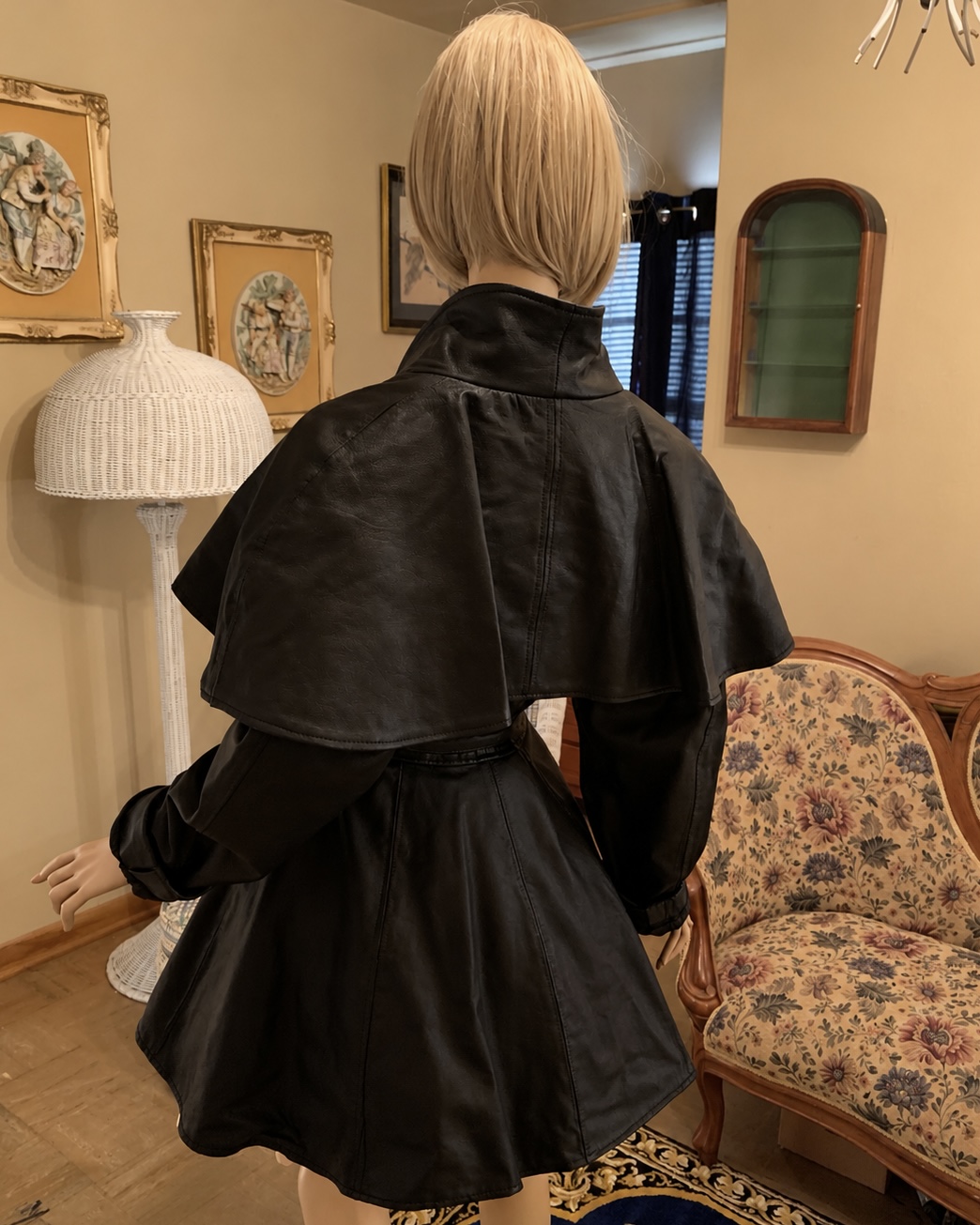 Vintage Sanzzini Black Leather Cape Trench Coat | Deadstock - Image 3